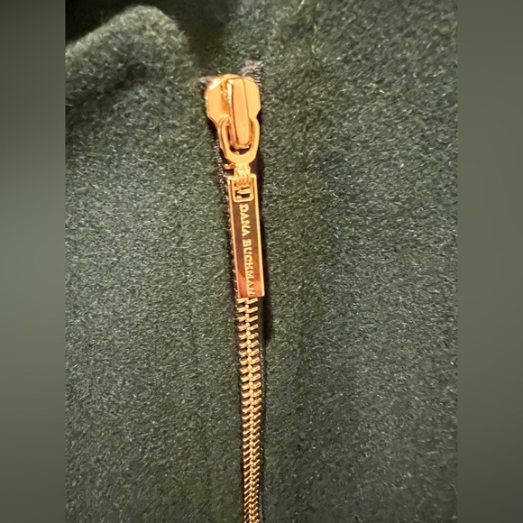 Dana Buchman Asymmetrical Belted Dark Green Trench Coat w/ Gold Zipper Buttons - Picture 6 of 16